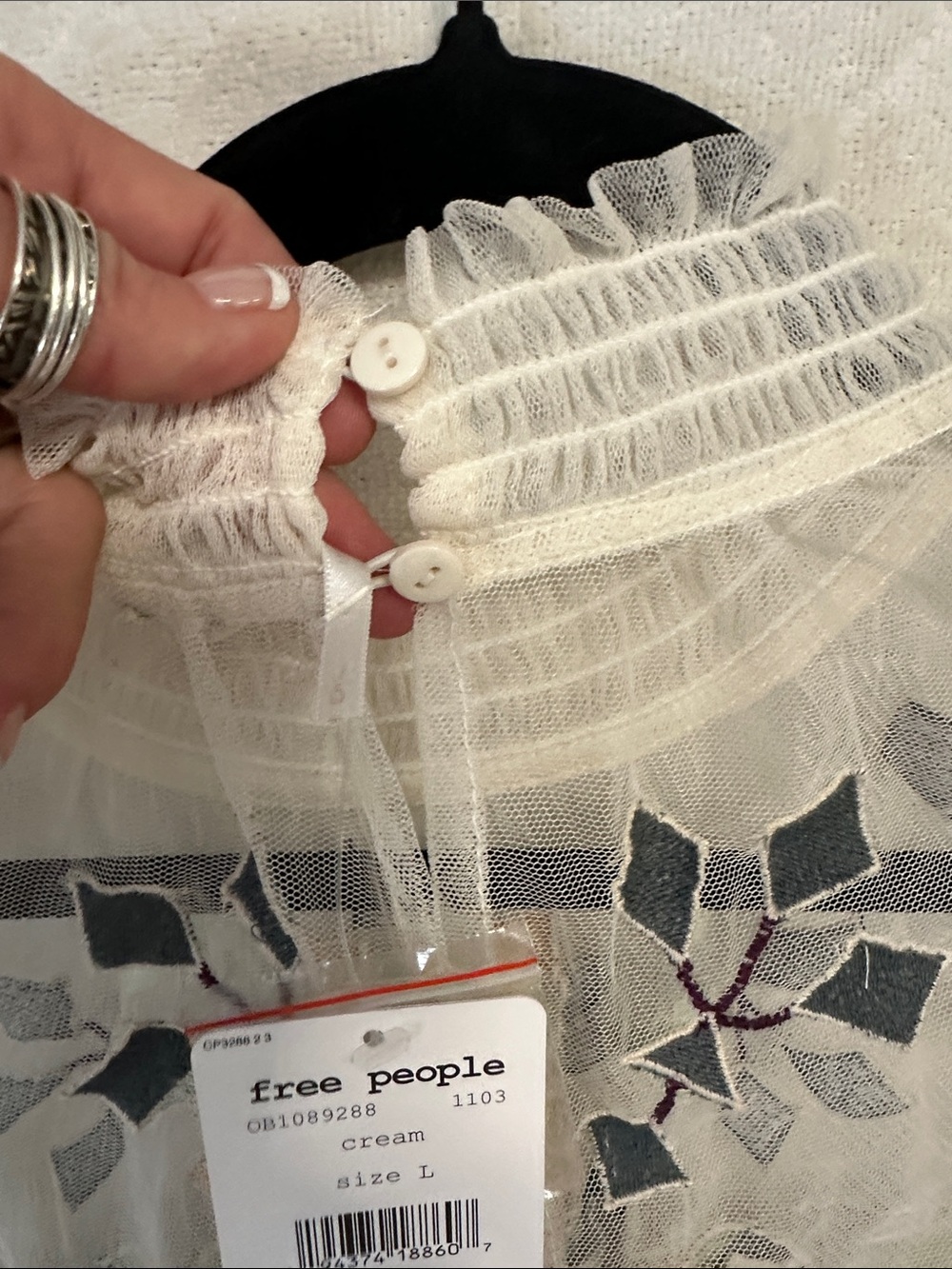 Free People Cream Sheer Yoke Embroidered Blouse - Picture 5 of 7